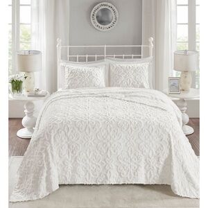 NWT Madison Park Sabrina Tufted Cotton Chenille Bedspread & Sham Set Queen/Full